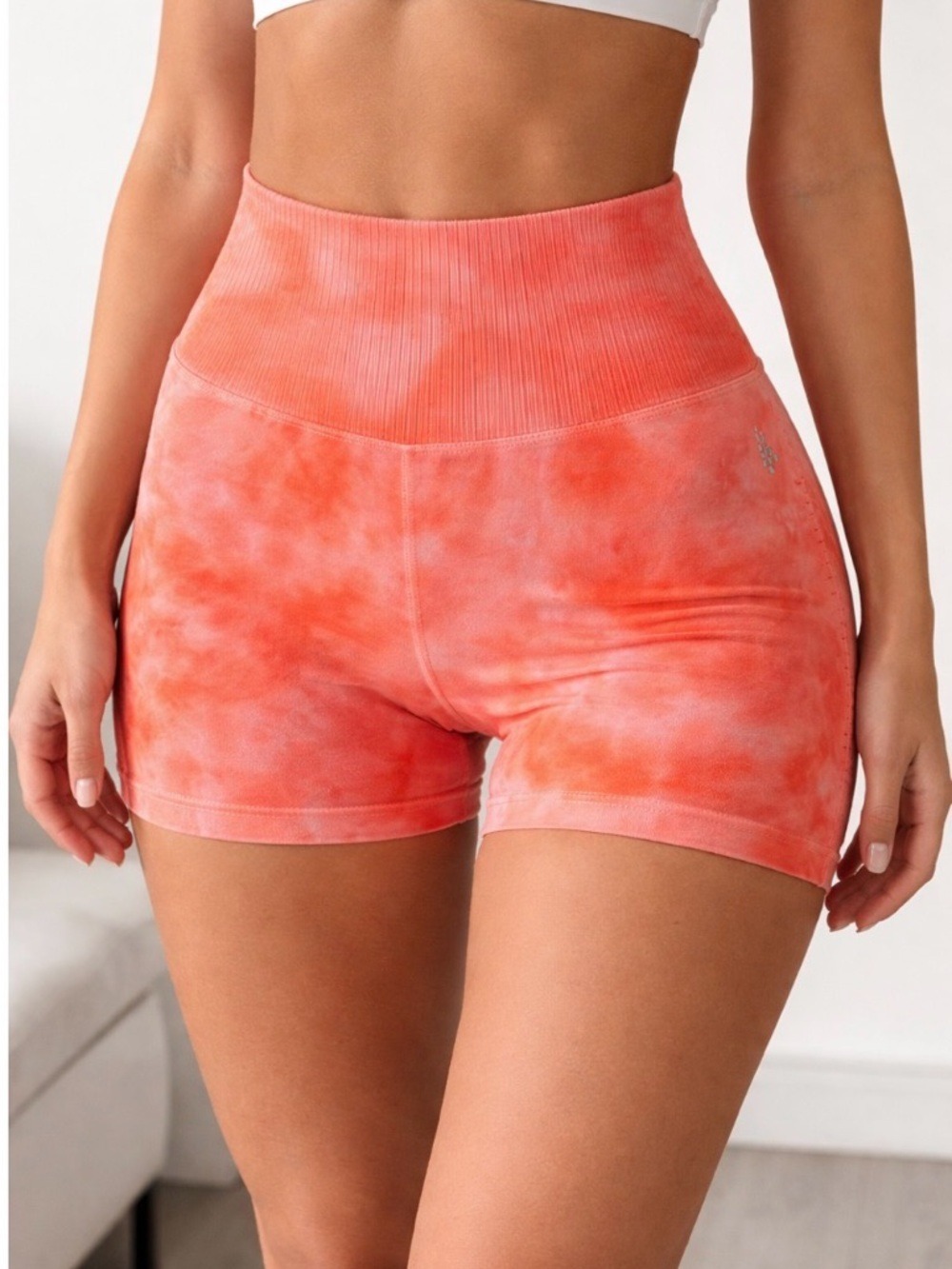 High-Rise Tie-Dye Bike Shorts in Coral